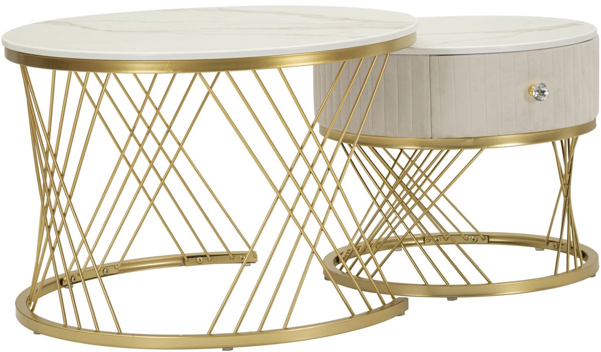 Mauro Ferretti Salontafel Coffee Tables Votix Set 2 Pcs Ø 70×48 cm Crème