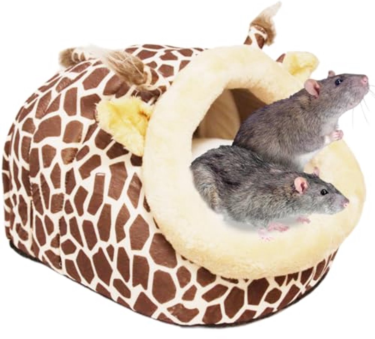 Cavia Huisje - Pluche Cavia Huisje Giraf XL - Zachte Slaapgrot met Uitneembaar Kussen - Schuilplaats voor Cavia, Fret, Egel en Kleine Huisdieren - 20 x 30 x 27 cm