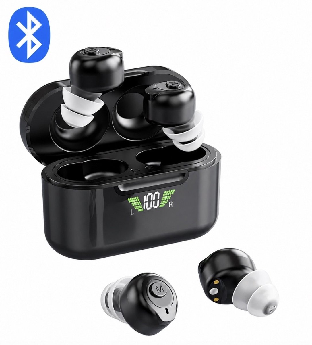 medj-Gehoorapparaat-2x Mini Intelligent digitaal gehoorapparaat - Bluetooth - Met Noise Reductie - Geluids Reductie -Ruis onderdrukking- Magnetisch laden - Voor in het oor (IHO) links en rechts - Kleur Zwart