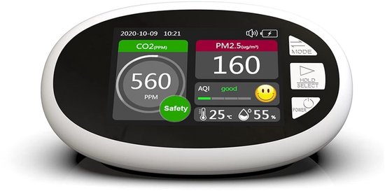 Luchtkwaliteitsmonitor CO2 - Kooldioxidedetector Alarm - Binnenklimaat Bewaken - Breed Meetbereik - 400-5000 ppm - Zwart