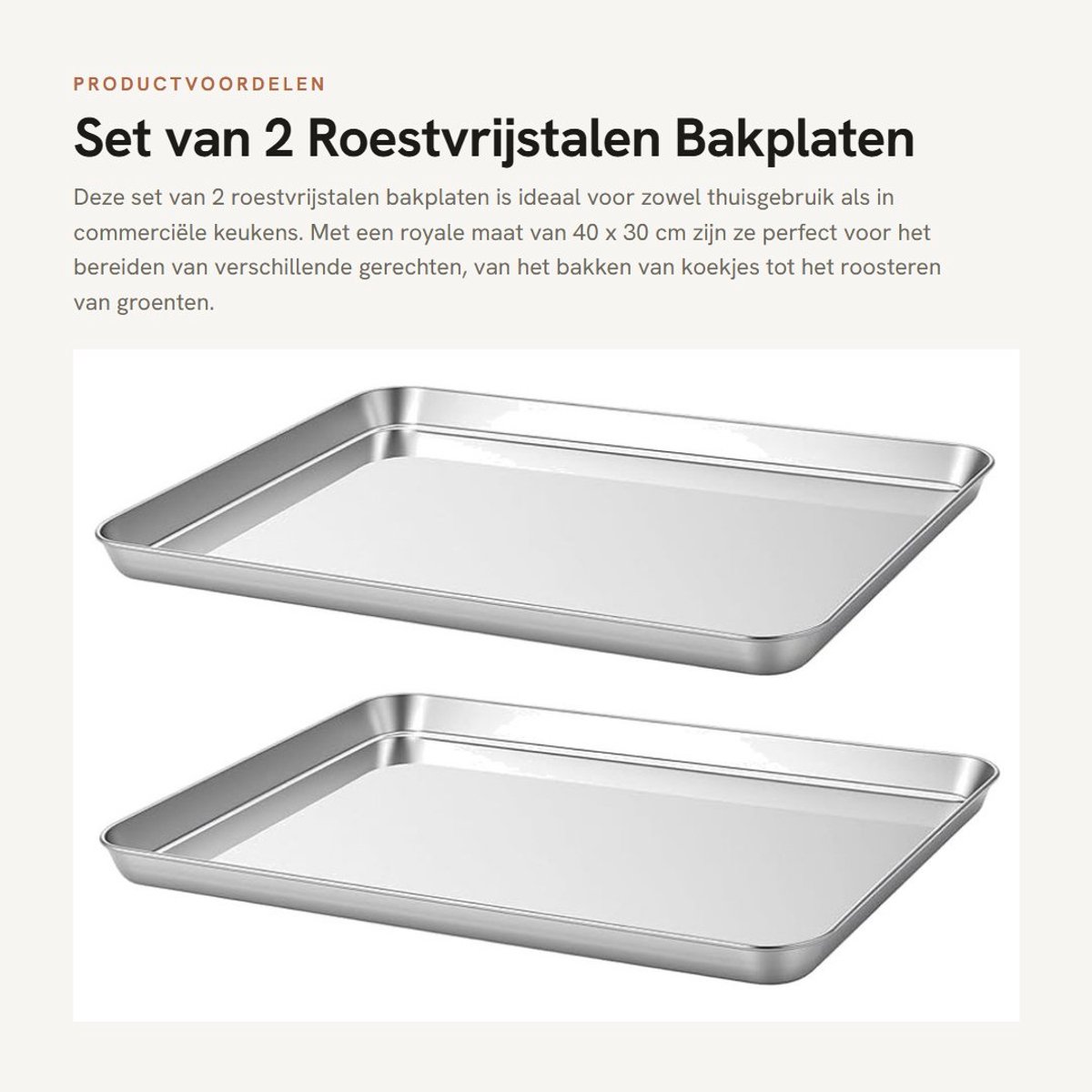 Dailygoods- Bakplaat Set van 2 - Roestvrij Staal - 40 x 30 cm - Ovenplaat - Duurzaam - Veelzijdig Gebruik - Verhoogde Randen