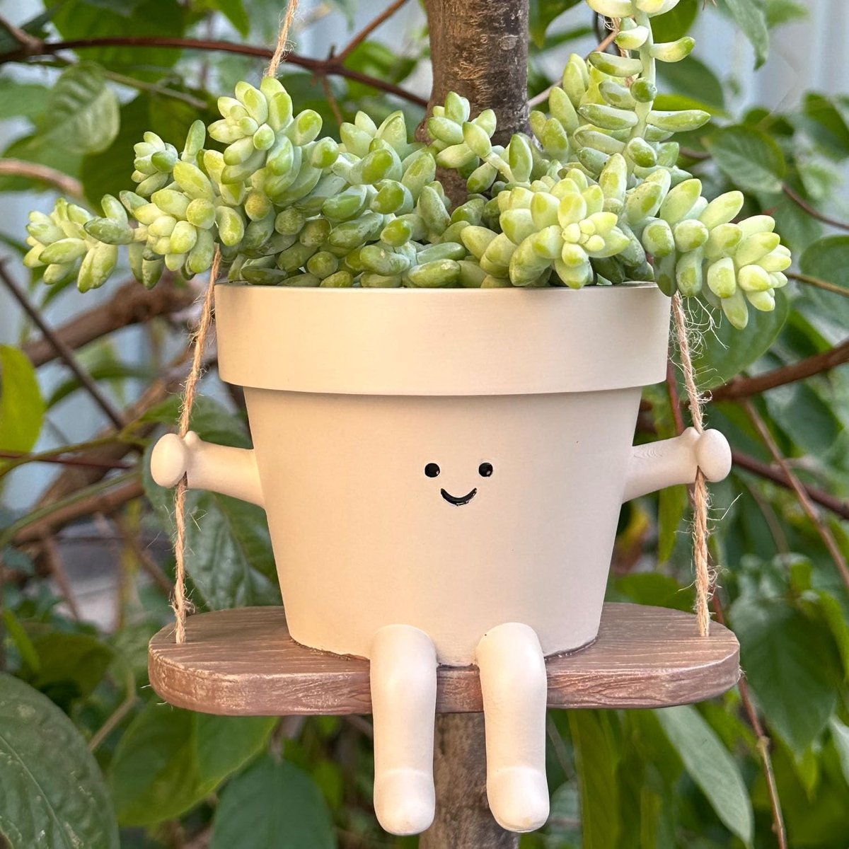 Dailygoods- Bloempot Hangend - Unieke Swing Face Plantenbak - Decoratie Binnen/Buiten - Voor Parelsnoeren Planten - Schattig Ontwerp - Harsmateriaal