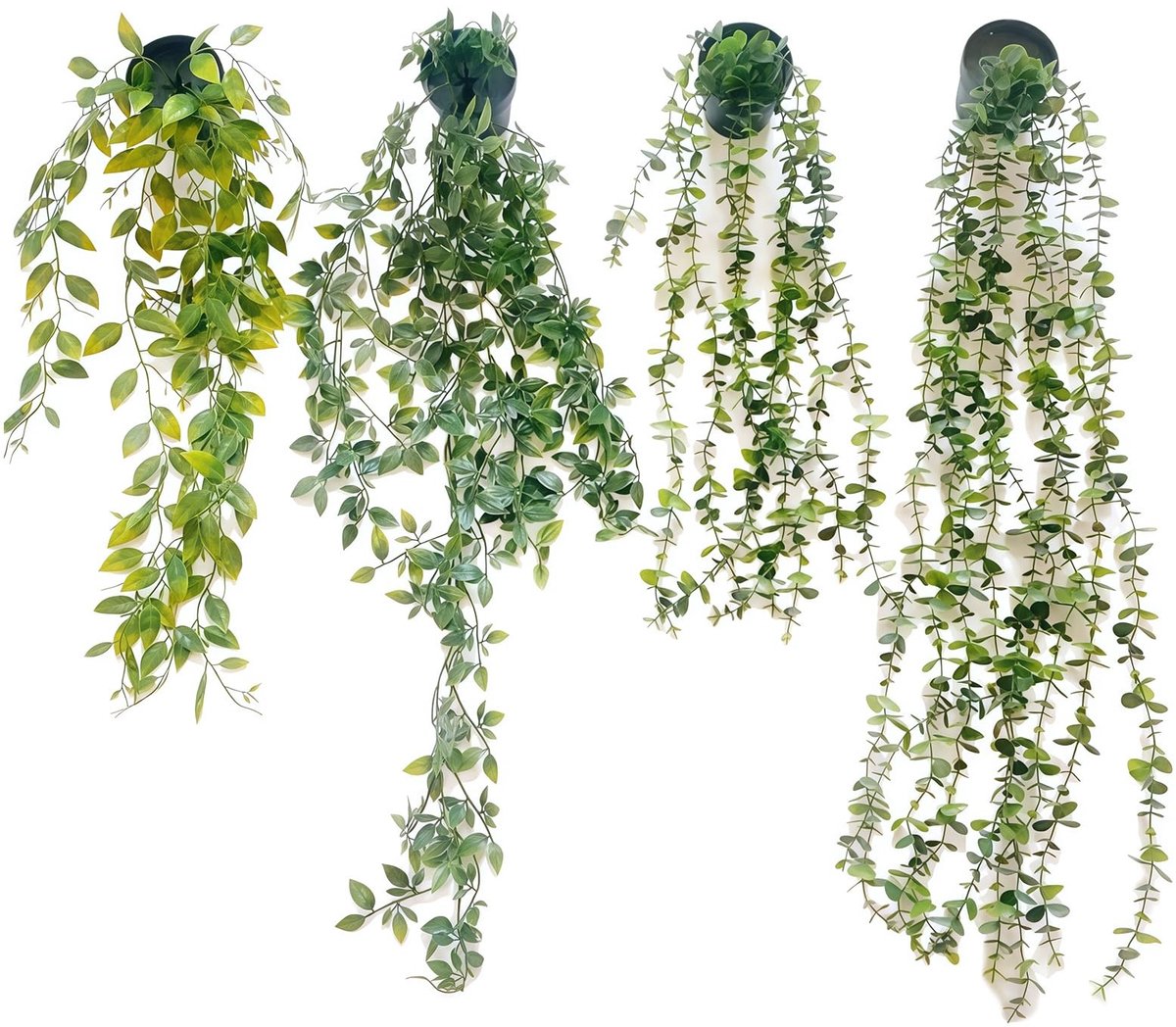 Dailygoods- Hangplant Kunstmatig - 4 Stuks - Kunstplanten met Potten - UV-bestendig - Waterdicht - 60/65/80/83 cm Hoogte - Nepplant