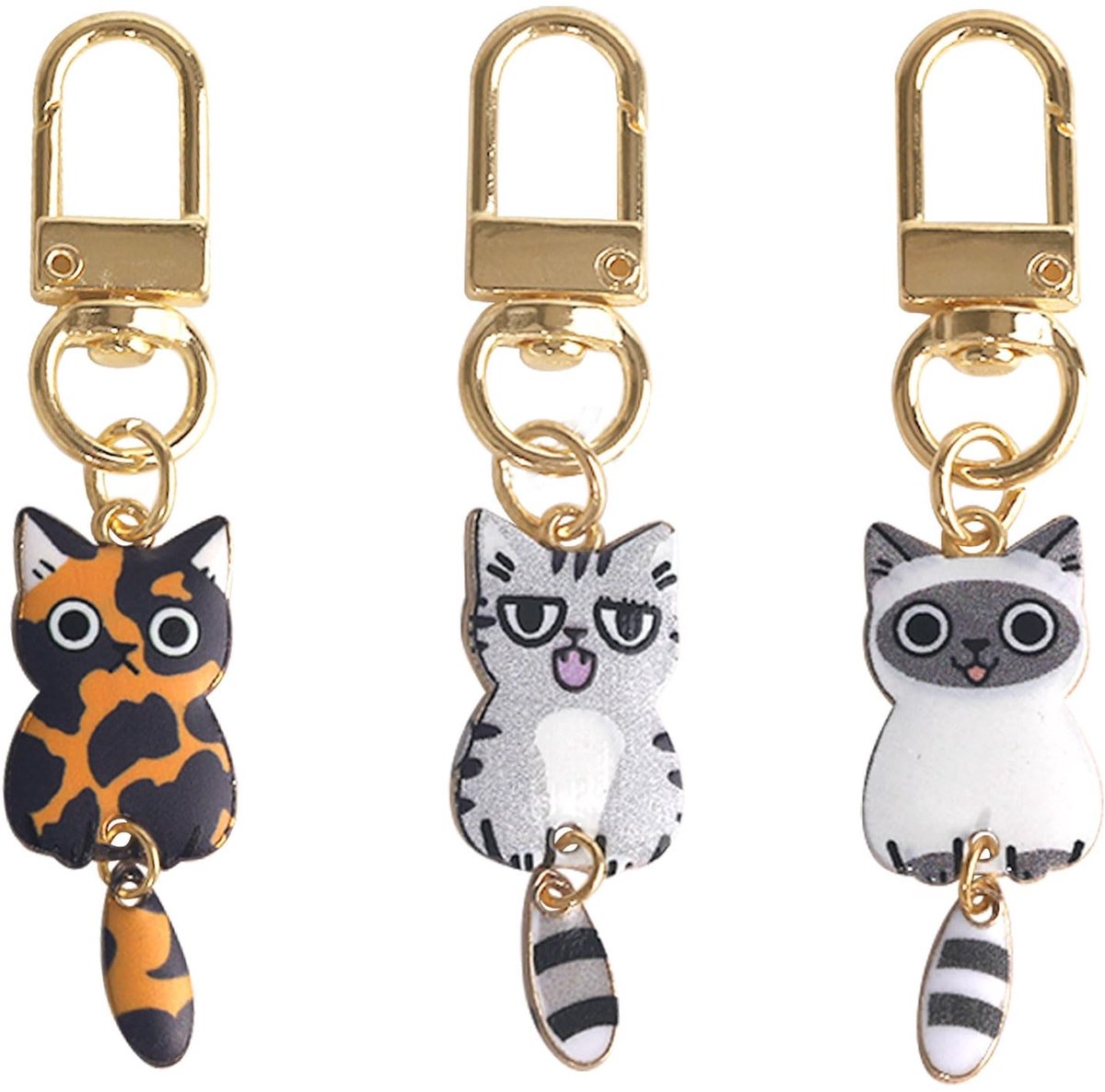 Dailygoods- Sleutelhanger Schattig Design - 3 Stuks - Katten Sleutelhangers - Duurzaam Metaal - Karabijnsluiting - Milieuvriendelijk - Dierenaccessoire