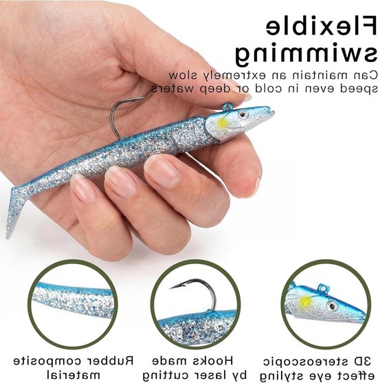 6-delige rubberaas set met jigkop voor snoekbaars, forel en baars - ideaal kunstaas voor zoet en zoutwater vissen (12 cm) — afbeelding 2
