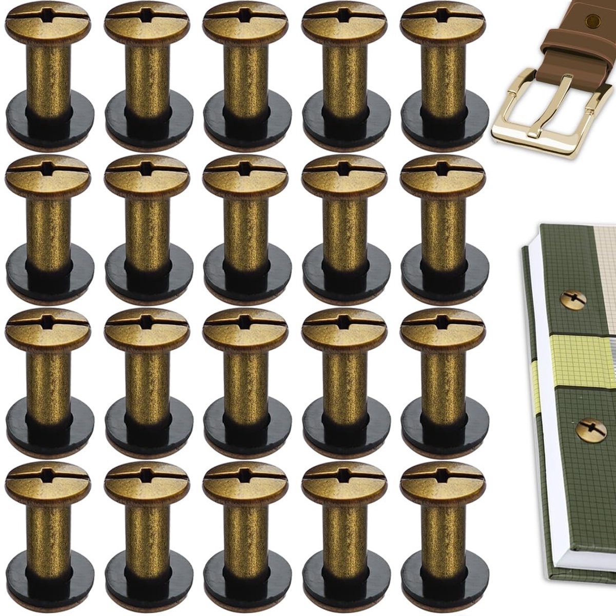 Dailygoods - Chicago boekschroeven, 20 stuks, roestvrij staal, M5 x 12 mm, Chicago schroeven, boekbinderschroeven, klinknagels voor leer, tassen, boeken, halsbanden, rugzakken, hondenriem (brons)