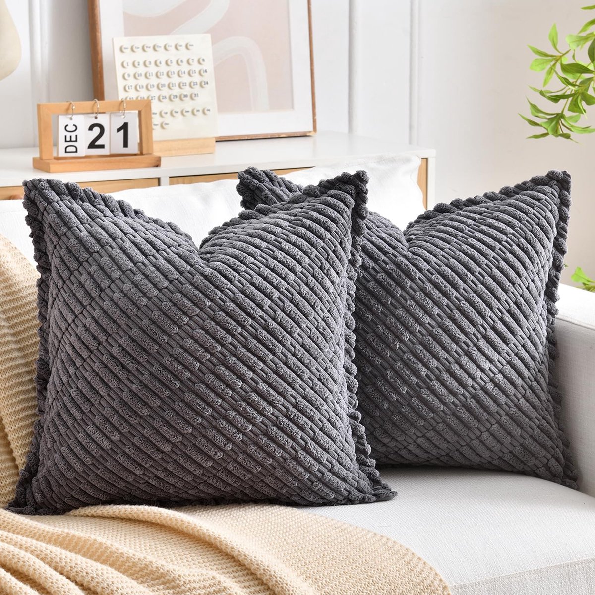 Moderne corduroy fluwelen kussenslopen voor decoratie - Set van 2 met onzichtbare ritsslui