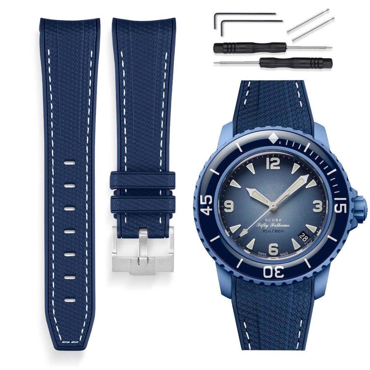 Dailygoods- Horlogeband 22 mm - Duurzaam LSR-silicone - Compatibel met Blancpain x Swatch Scuba Fifty Fathoms - Sporthorloge - Installatieset inbegrepen - Comfortabele pasvorm - Horloge