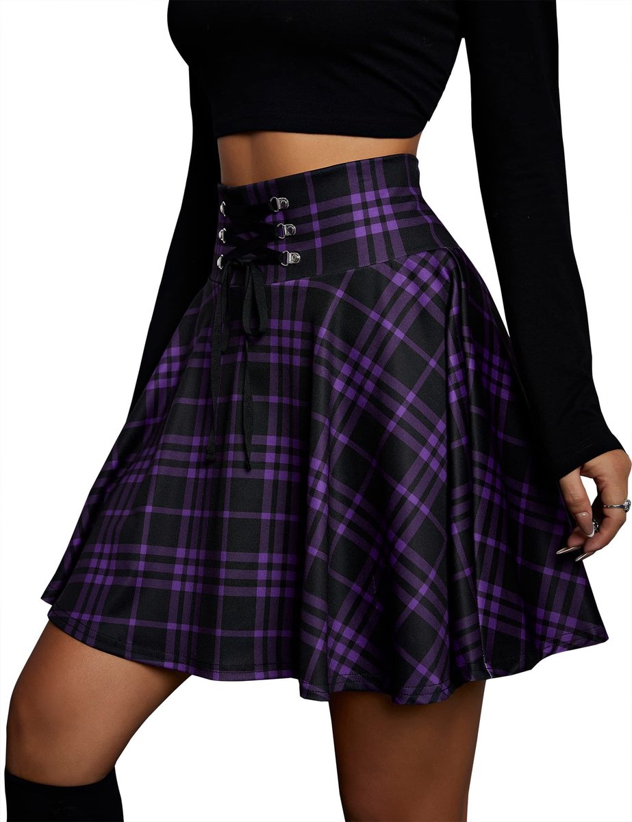 Dailygoods- Damesrok hoge taille - Geruit design - Mini-plooirok - Gothic stijl - Casual rok - Polyestermix met zakken