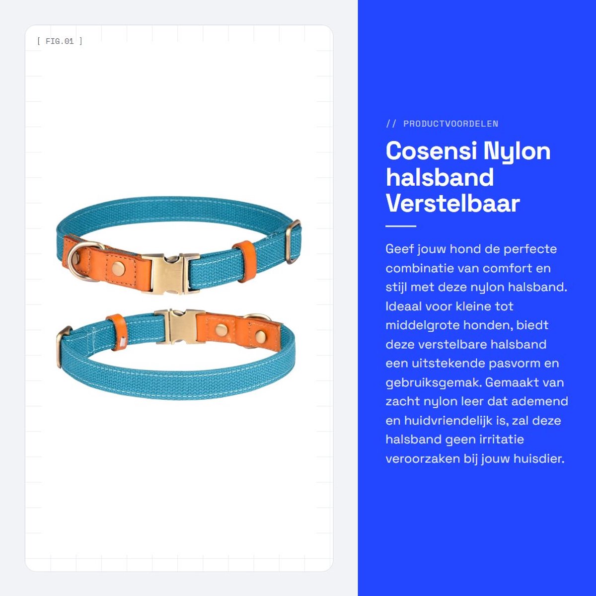 Dailygoods- Halsband Verstelbaar - Nylon/Hondenhalsband - Veiligheidsgesp - Roestvrij Staal - Lichtgewicht - Ademend Materiaal - Geschikt voor kleine/middelgrote/grote honden