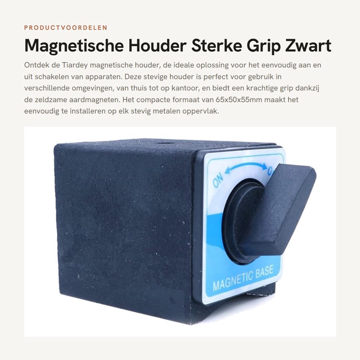 Dailygoods - Magnetische Houder - Sterke Grip - Zwart - Bed Aan/Uit Schakelaar - Ideaal voor Thuisgebruik - 65x50x55mm