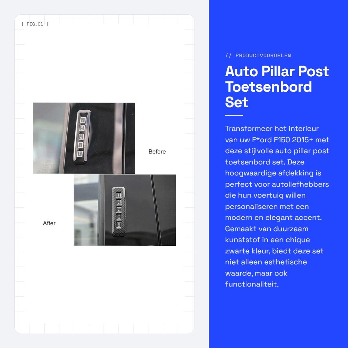 Dailygoods - Auto Pillar Post Toetsenbord Set - ABS Koolstofvezel - Zwart - Decoratief Frame - Geschikt voor F*ord F150 2015+