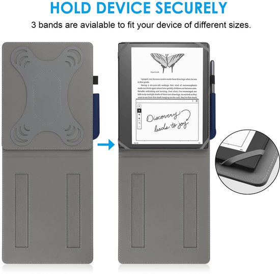 Dailygoods - HoYiXi Universele hoes voor 10,2-inch Introducing Kindle Scribe (2024 & 2022 release), 10,3-inch Kobo Elipsa eReader 2021 release, opvouwbare hoes met verticaal flipstand penhouder - blauw van Dailygoods — afbeelding 4