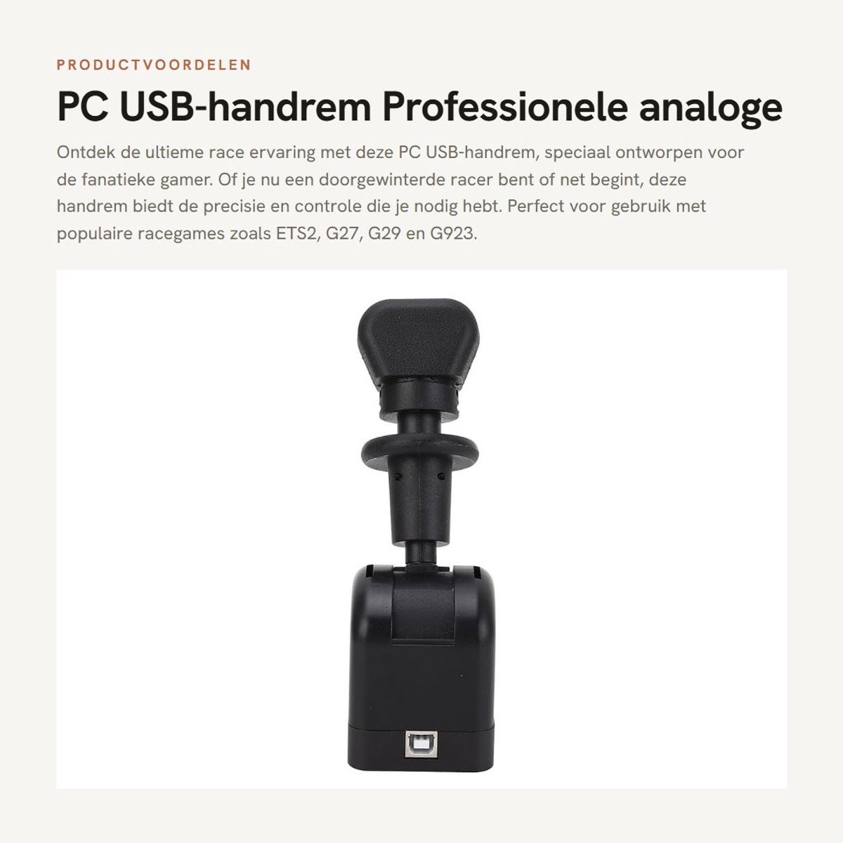 Dailygoods - PC USB-handrem - Professionele analoge prestatiehandrem - Geschikt voor racegames - Ideaal voor G27 G29 G923 - Perfect voor ETS2 en vrach...