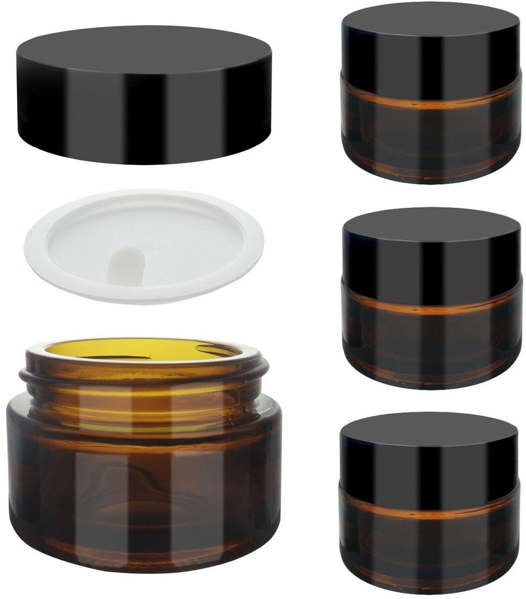 Dailygoods- Glazen Pot 15 ml - Amber Glazen Pot - Cosmetische Pot - Navulbare Container - Set van 4 - Schokbestendig Materiaal