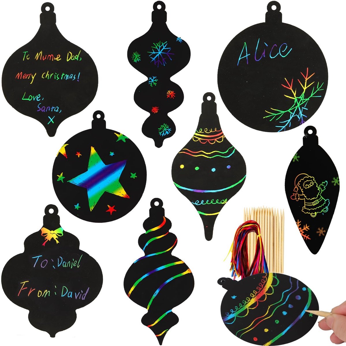 Dailygoods- Kraskunst 24 stuks - Kerstballen - Regenboogdecoratie - Doe-het-zelf - Bamboeveren - Papier en lint - Krabbelkunst