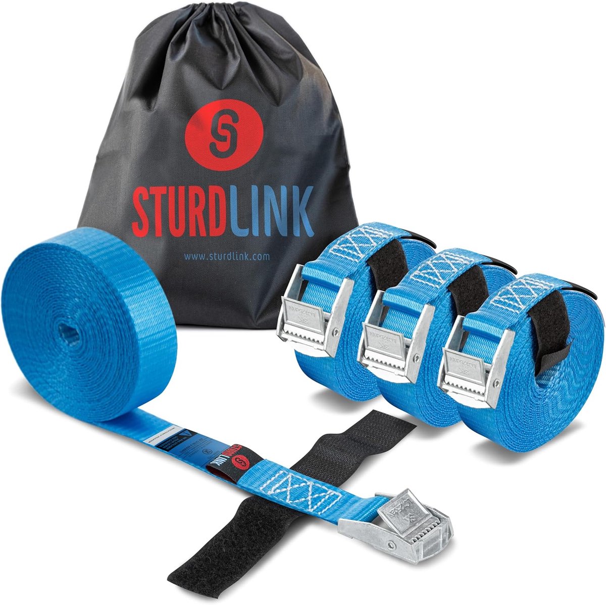 Spanbanden Set - Sjorbanden Vastzet - Bagage Vervoeren - Met Klittenband Opberg - 4 Stuks 5 Meter - Blauw