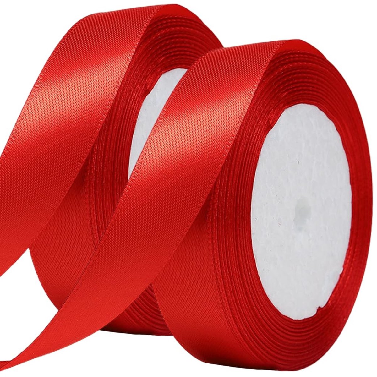Dailygoods- Satijnen Lint 2 Stuks - Rood Cadeaulint - 23 m x 20 mm - Glanzend - Luxe Textuur - Geschikt voor Geschenken