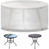 Transparant, rond afdekzeil met trekkoord, geschikt voor verschillende modellen ronde tuintafels.