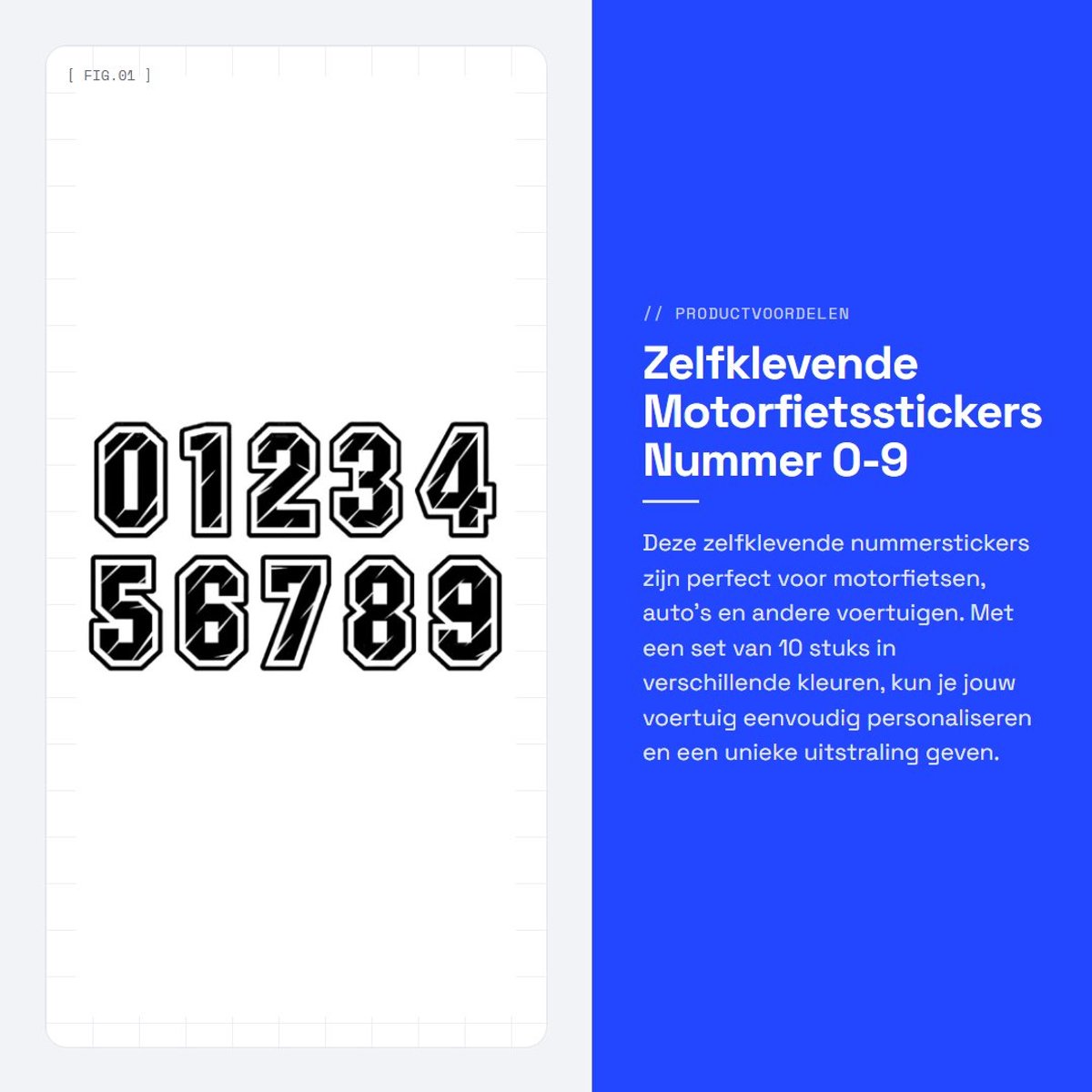 Dailygoods- Motorfietsstickers Hoogte 15 cm - Nummerstickers - Stickerpakket 10 stuks - Zelfklevende Stickers - Duurzaam Vinyl - Weerbestendig