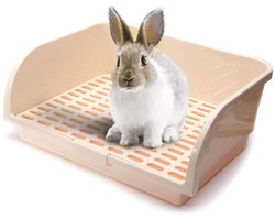 Oncpcare Super grote konijn kattenbak, kleine dieren toilet vierkante konijn kattenbak cavia kattenbak huisdier toilet chinchilla potje trainer (beige)