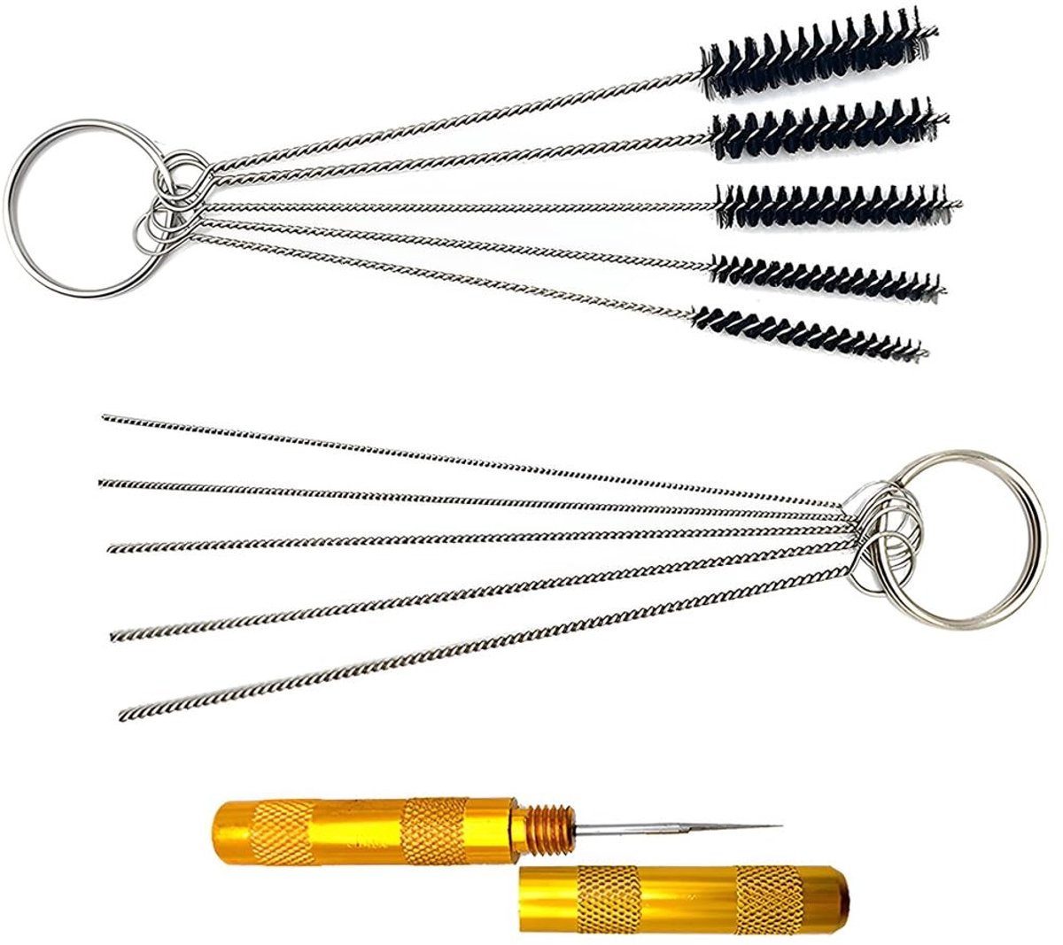 Dailygoods- Carburateurreinigingsset - Reinigingsborstel/spuitmondstuk - Set met 3 delen - Nylon/roestvrij staal - Universeel - 11 cm - Reinigingsset