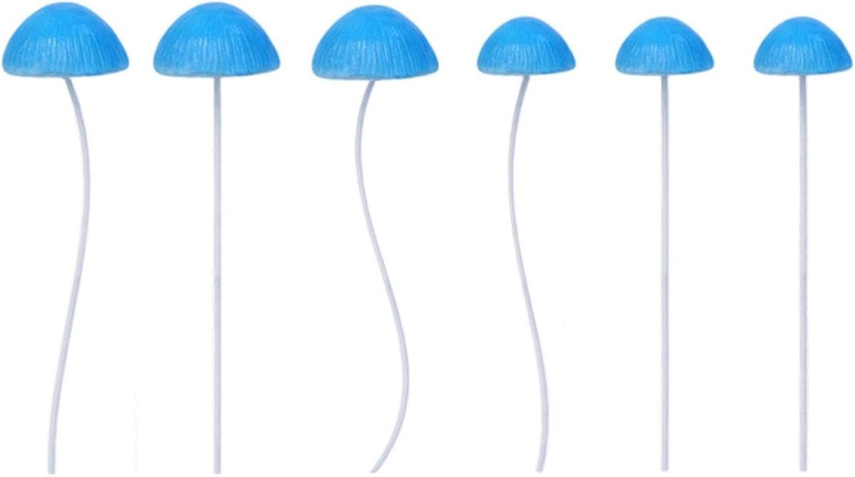 Paddenstoelen Tuinpaaltjes - Mini Paddestoelen Decoratie - Sprookjestuin Creëren - Kleurvast Hars - 6 Stuks - Blauw