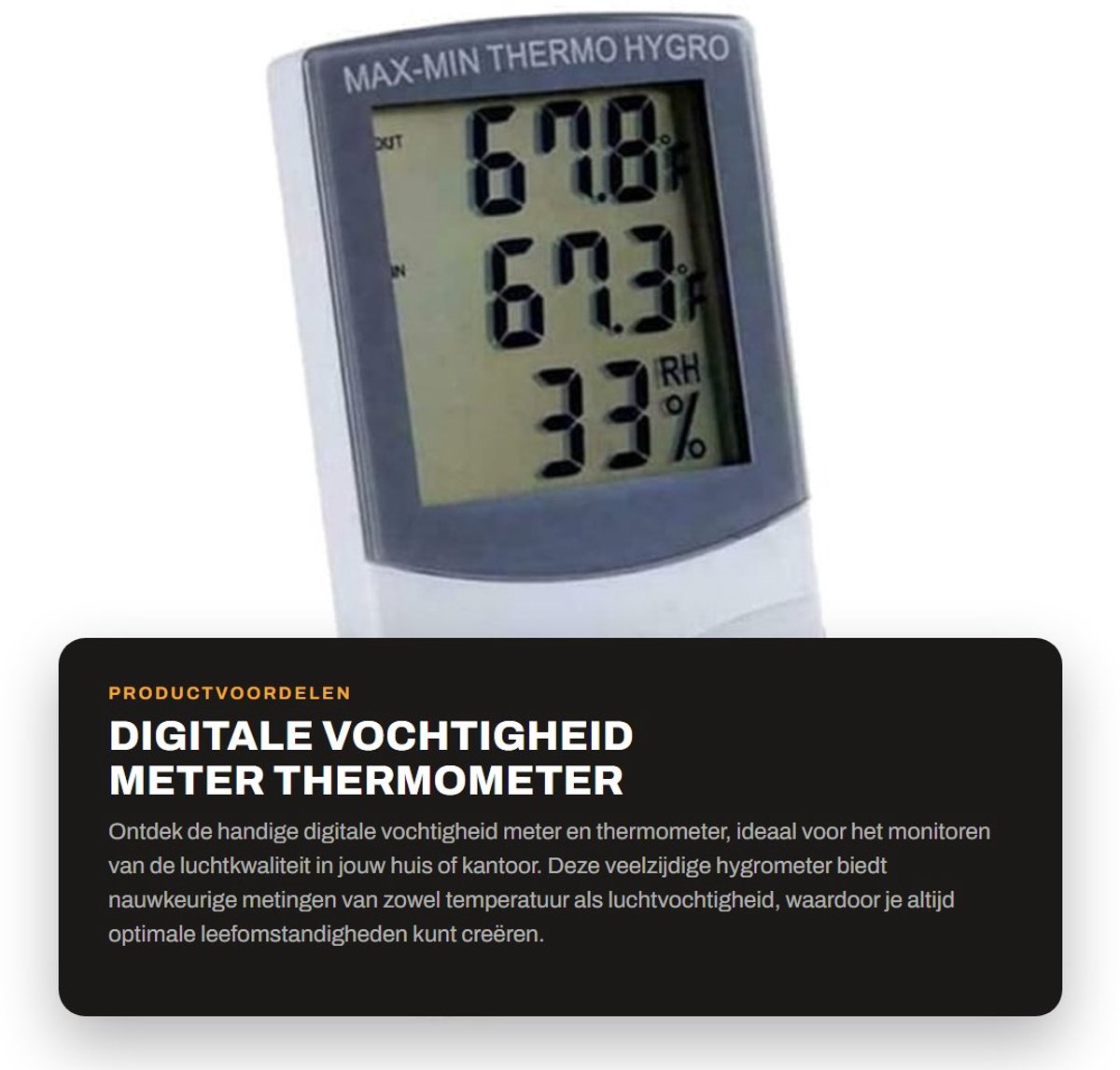 Dailygoods - Digitale Vochtigheid Meter - Thermometer Hygrometer - Max/Min Opname - LCD Scherm - Indoor Outdoor - Thuiskantoor - Elektronische Tempera...
