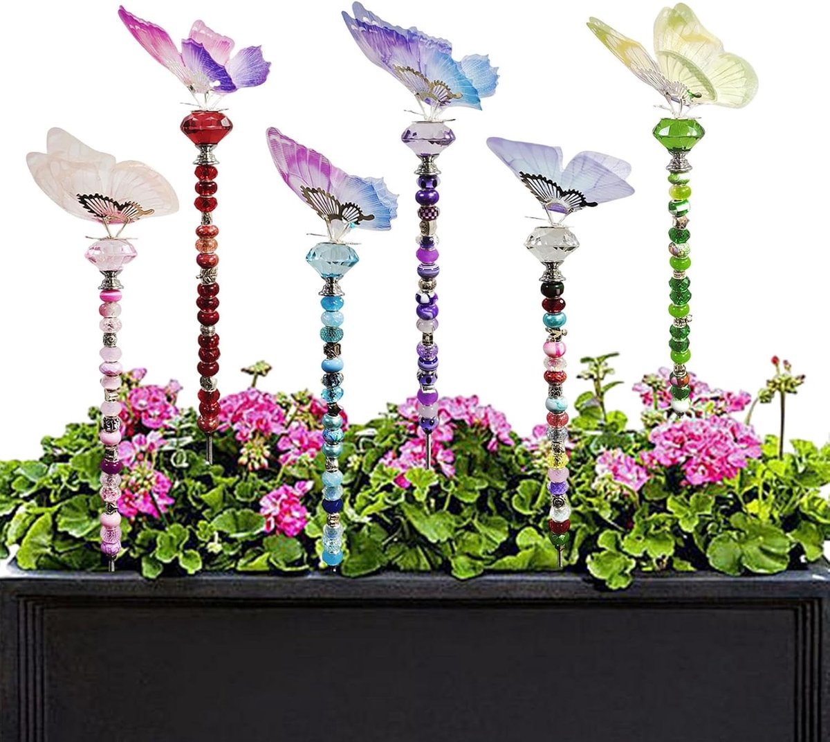 Tuinpalen met kralen - Decoratie staken - Tuin versieren - Handgemaakte set - 138 stuks - Multicolor