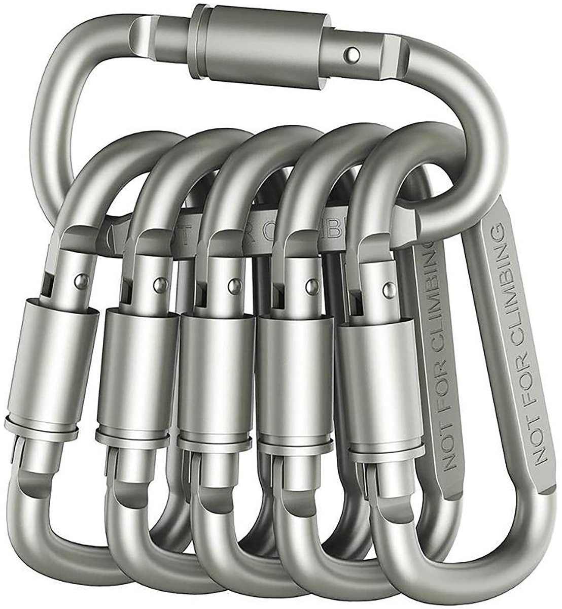 Dailygoods - Set van 6 normale karabijnhaken - 8 cm D-vormige aluminium karabijnhaken voor buitenactiviteit
