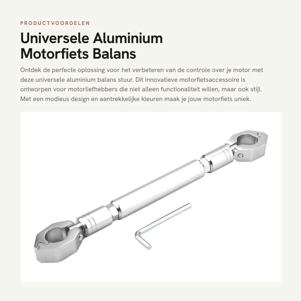 Dailygoods - Universele Aluminium Motorfiets Balans Stuur - Motorfiets Accessoire - Zilver - Stuurtool - Geschikt voor 22mm Stuur