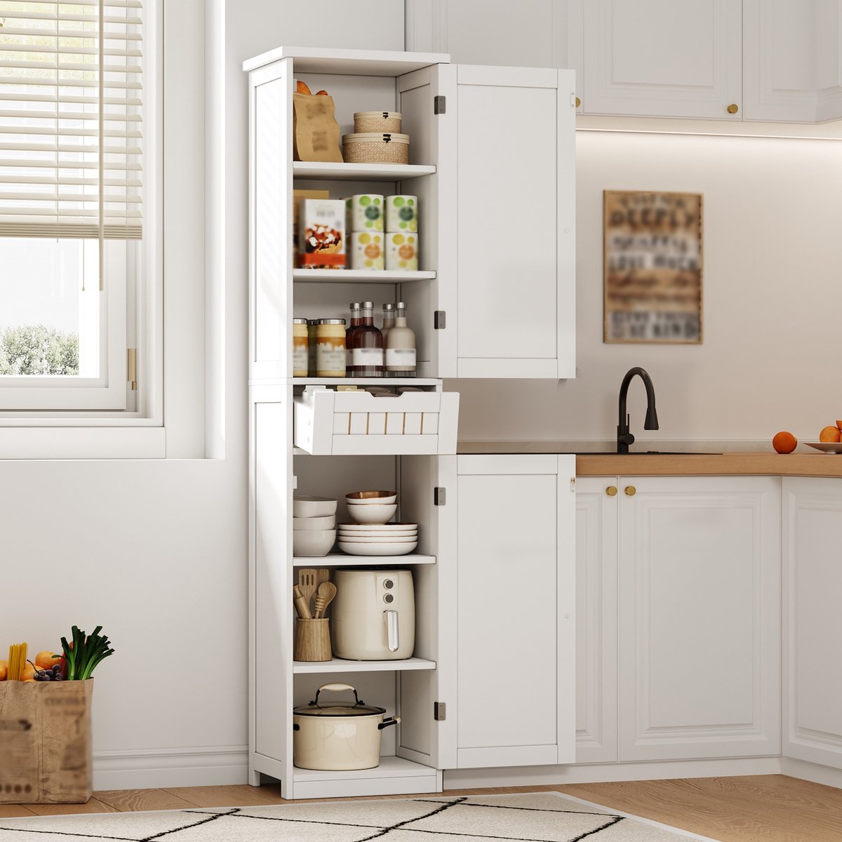 Keukenkast 40x30x170 cm - met 2 deuren en 1 lade en verstelbare plank - geschikt voor keuken - eetkamer of woonkamer - wit