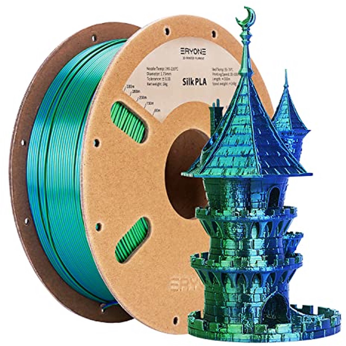 PLA Filament - 3D Print Materiaal - Creatief Ontwerpen - Dichromatisch Zijde Effect - 1KG Spoel - Blauw Groen