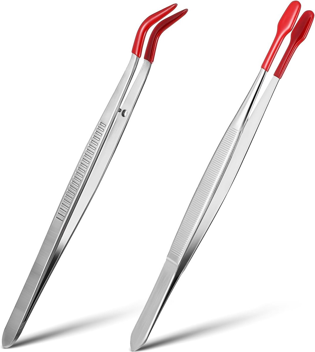 Pincet Set - Rubberen Tips - Hobby en Werk - Beschermt Voorwerpen - 2 Stuks 15cm - Zilver