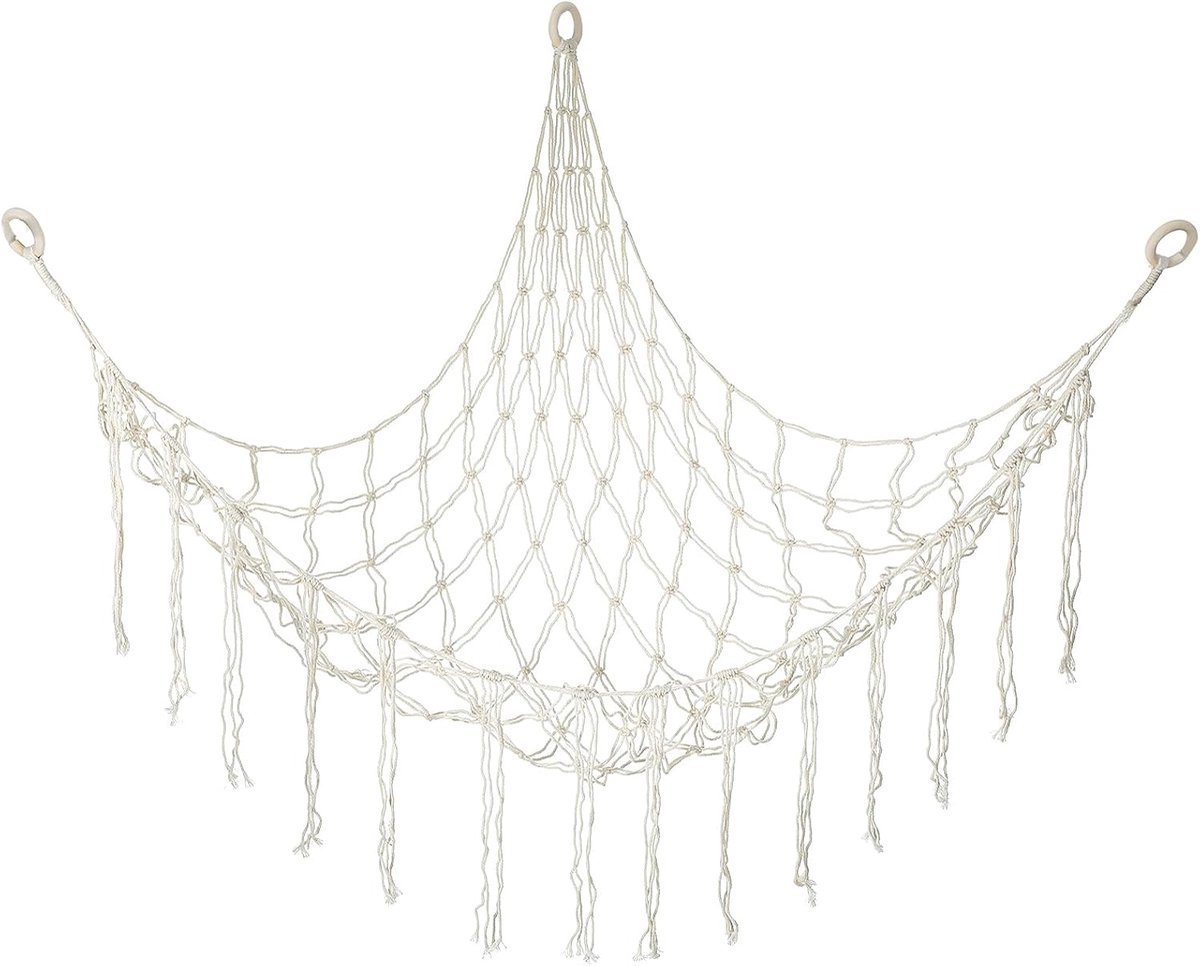 Teddy Hangmat - Speelgoed Opbergnet - Kinderkamer Opruimen - Handgemaakt Macramé - 140 x 80 cm - Wit