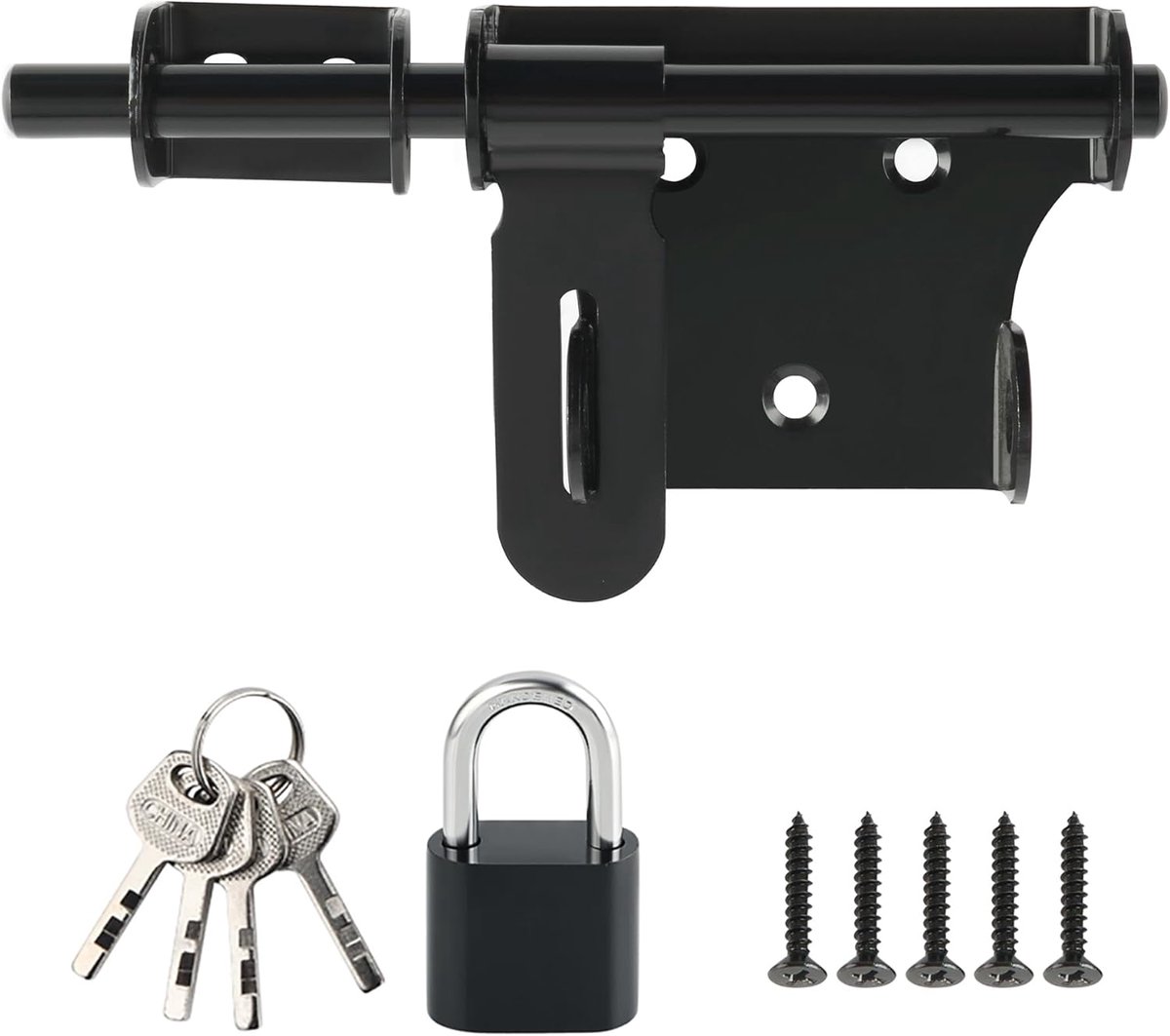 Grendel Slot - Deurslot - Tuinhek Beveiligen - Roestvrij Staal - 15.2cm - Mat Zwart