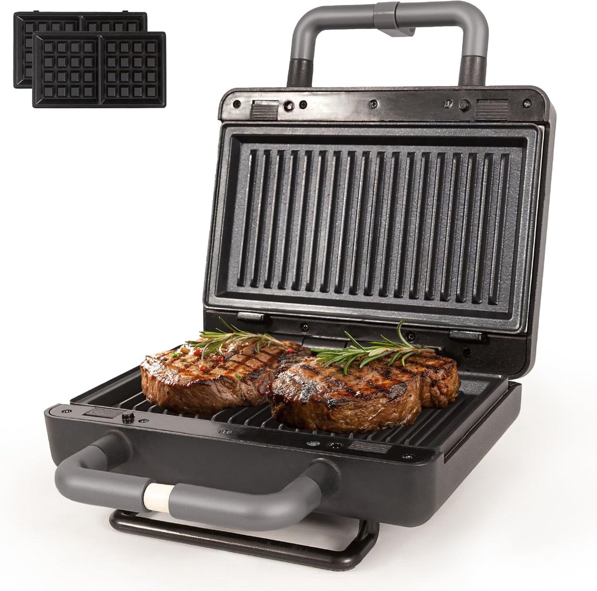 Wafel Sandwichmaker - Apparaat - Lekkere Snacks Maken - Afneembare Platen - 800 Watt - Mat Zwart