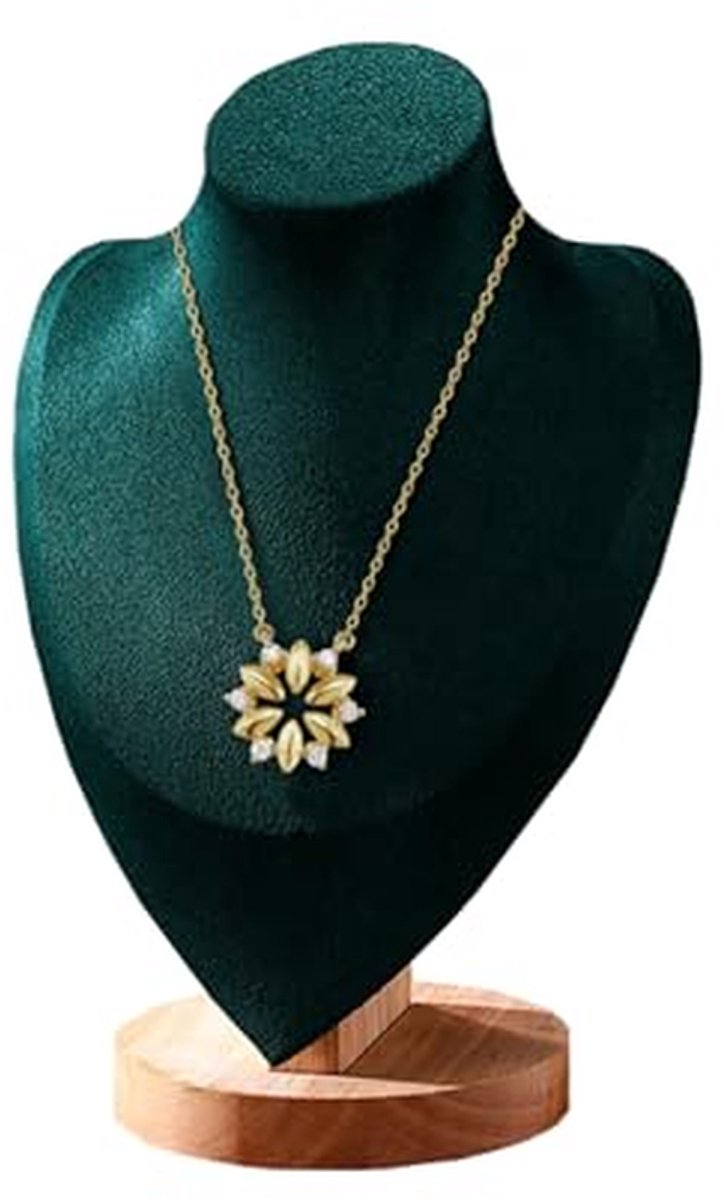 Ketting Display Stand - Sieraden Buste - Sieraden Presenteren - Zachte Fluweel Afwerking - 26 cm Hoog - Groen