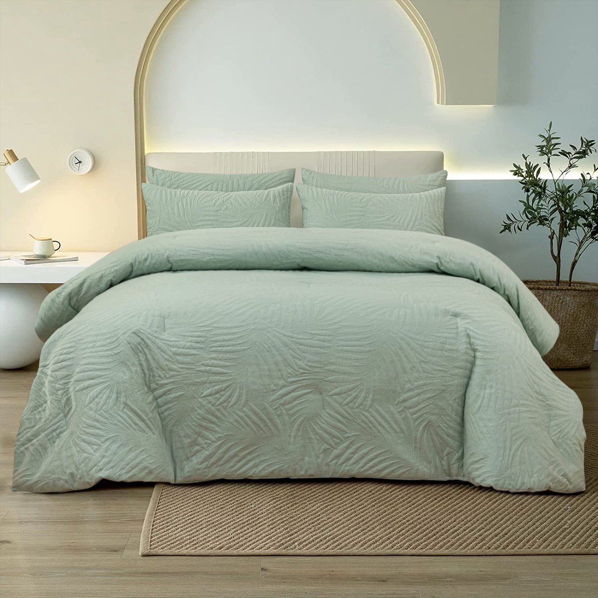 Dailygoods - Dekbed 135 x 200 cm - 4 Seizoenen - Zacht en Ademend - Groen - Bladerpatroon - Kinderen en Volwassenen - Inclusief Kussensloop