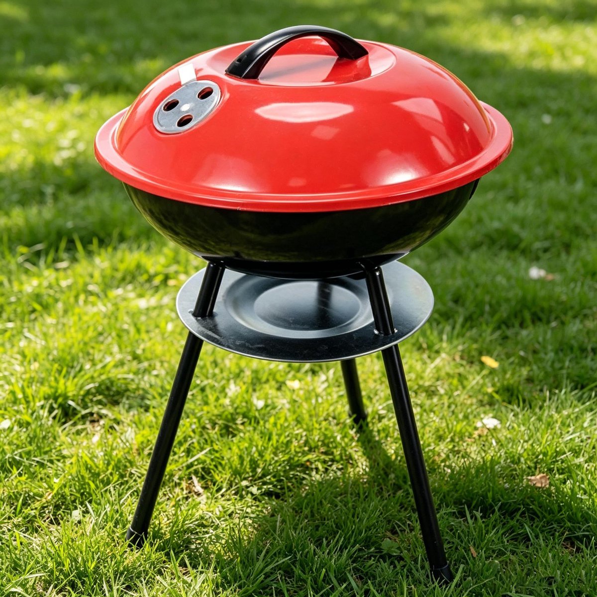 Draagbare houtskoolbarbecue van 35,5 cm voor op tafel (rood) Geëmailleerde chromen reisbarbecue compacte minibarbecue perfect voor kamperen picknicks en barbecueën in de buitenlucht