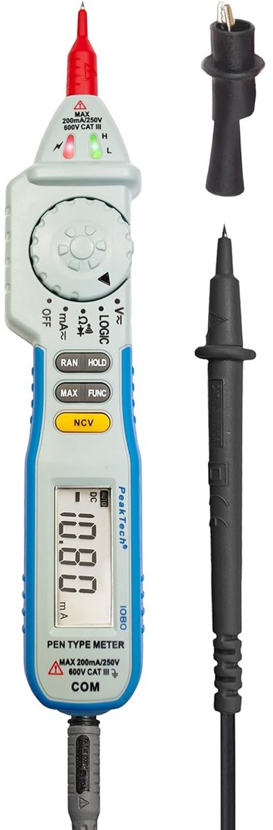 Digitale Spanningsmeter - Pen Multimeter - Elektrische Checks - Contactloze Detectie - 600 V Max - Zwart