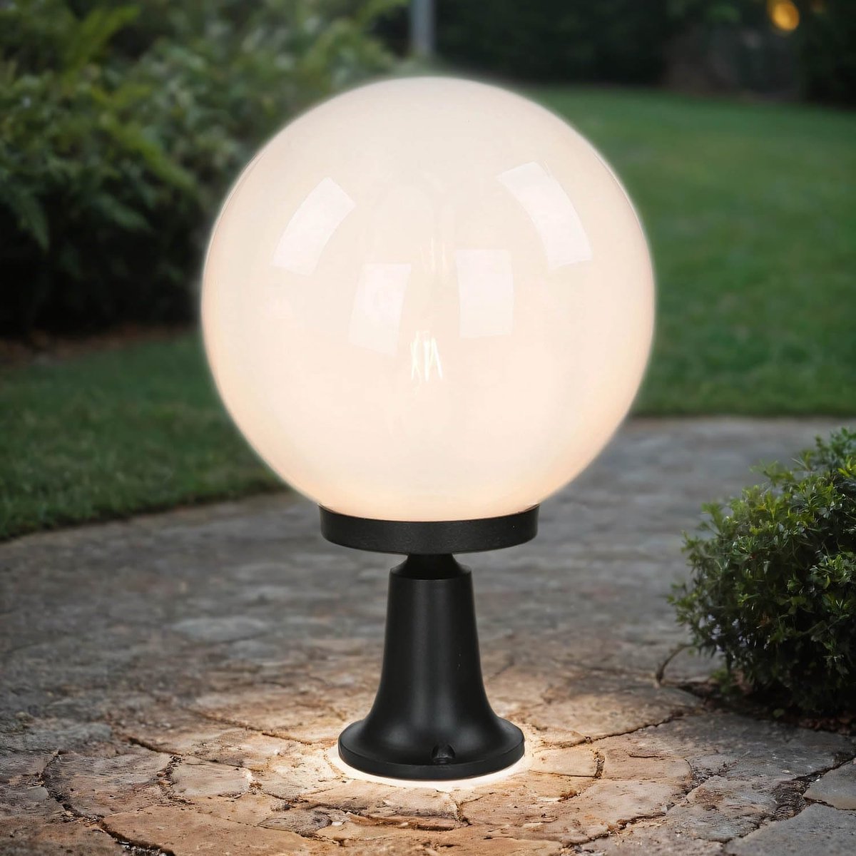 Sokkellamp met kogelscherm - Tuinlamp padverlichting - Entree verlichten - Lage verblinding - 37 cm hoog - Zwart wit