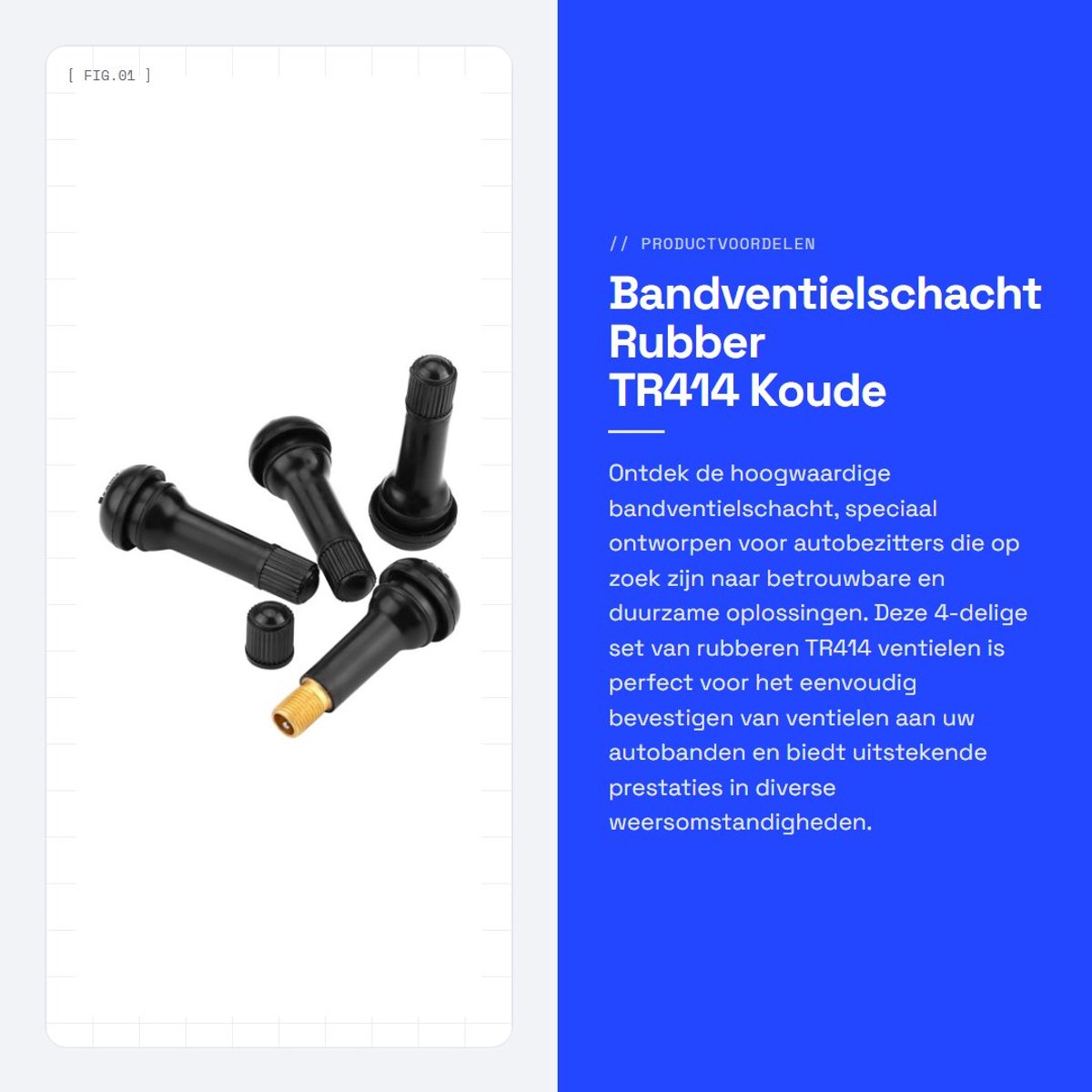 Dailygoods- Bandventielschacht 4-delig - Rubber TR414 - Koude/hitte-ozonbestendig - Ventielinzetstukken - Totale lengte 5,1 cm - Hoogwaardig koper/rubber - Ventiel