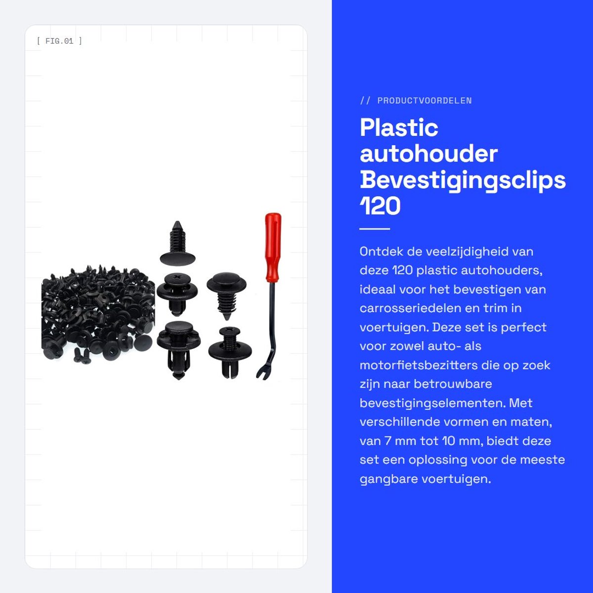 Dailygoods- Autohouder 120x Bevestigingsclips - Bevestigingsmiddel Remover - Kunststof Trim Clips - Geschikt voor Auto's/Motorfietsen - 7mm/9mm/10mm Gatmaten - Trimclips