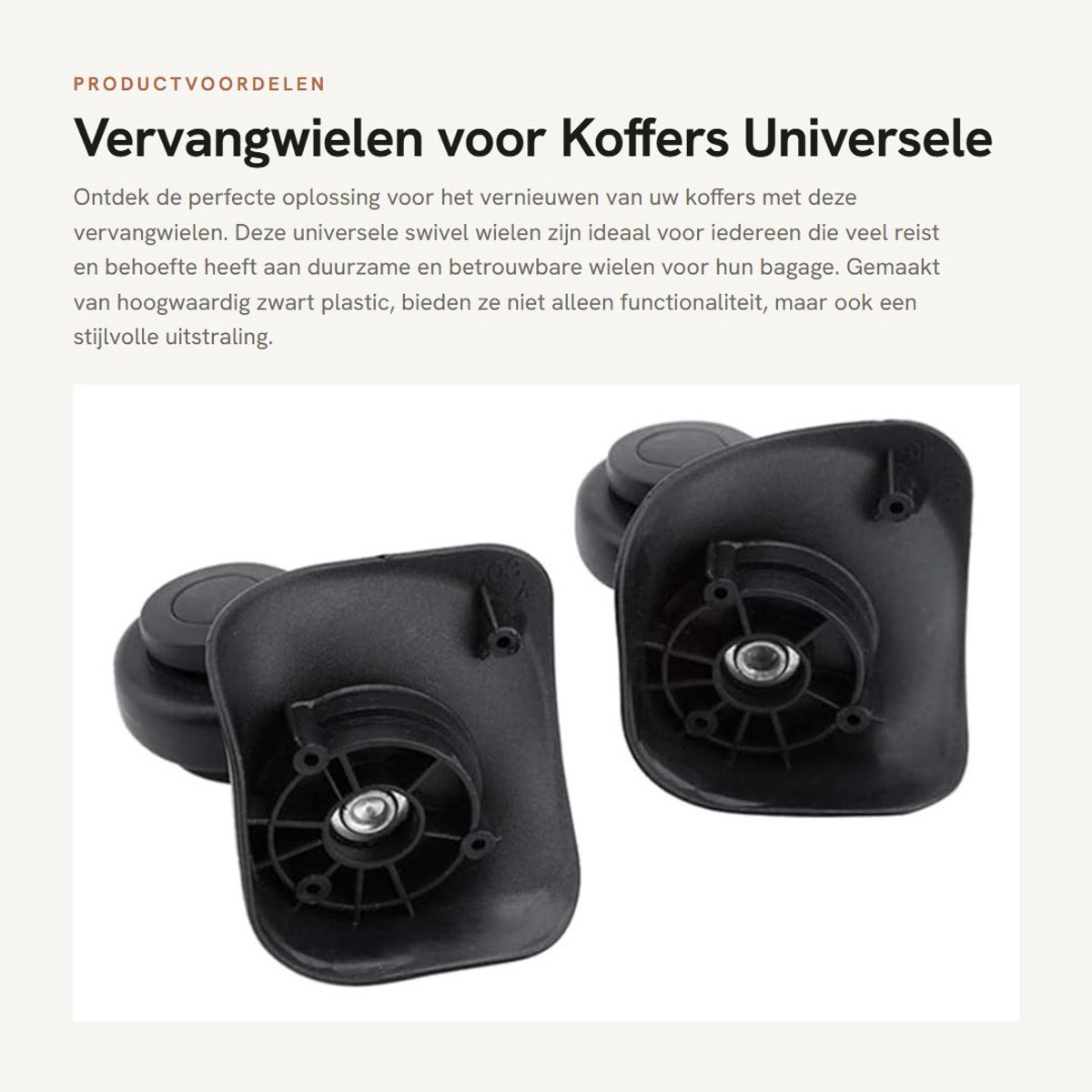 Dailygoods- Bagagewielen Vervangset - Universele Draaibare Wielen - Kofferwielen - Kunststof - 2 Stuks - Lichtgewicht