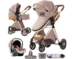Kinderwagen Reissysteem - 3-in-1 Buggy - Baby Vervoer - Eén Klik Vouwen - Aluminium Frame - Kaki
