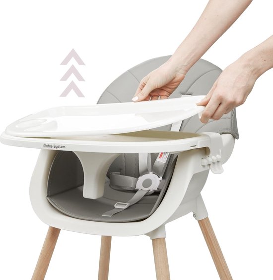 Kinderstoel 3-in-1 - Babystoel met dienblad - Veilig Eten - Groeit mee met kind - Hout Beukenhout - Lichtgrijs — afbeelding 2
