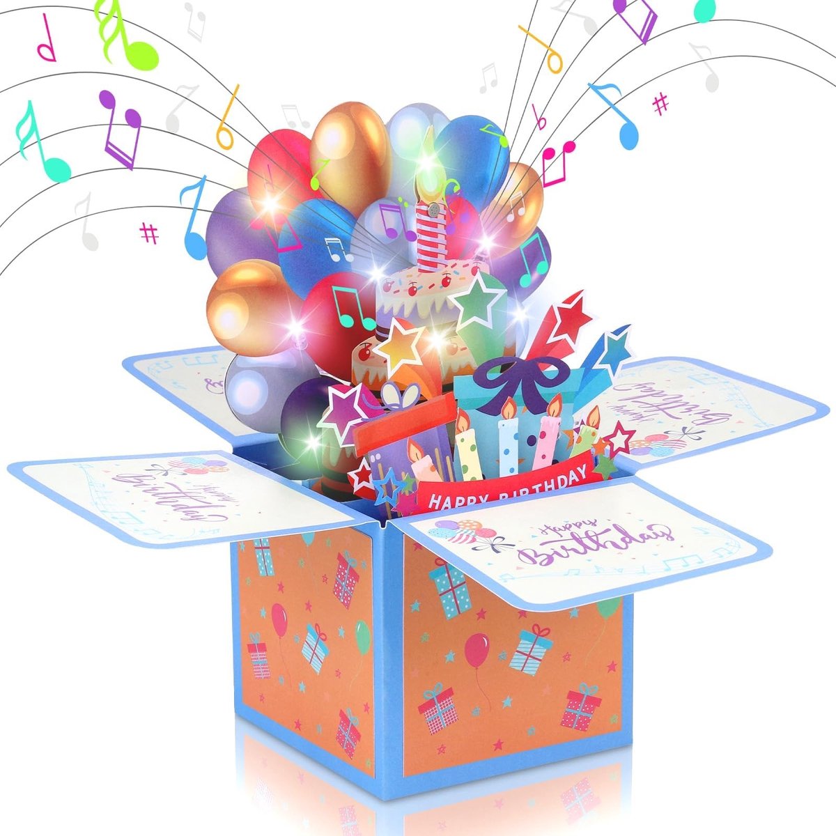 Dailygoods - 3D-Verjaardagskaart - Pop-up Kaart met Muziek - Blauw - Happy Birthday Kaart - Verjaardagsverrassing voor Mama en Vrouwen - Inclusief Env...