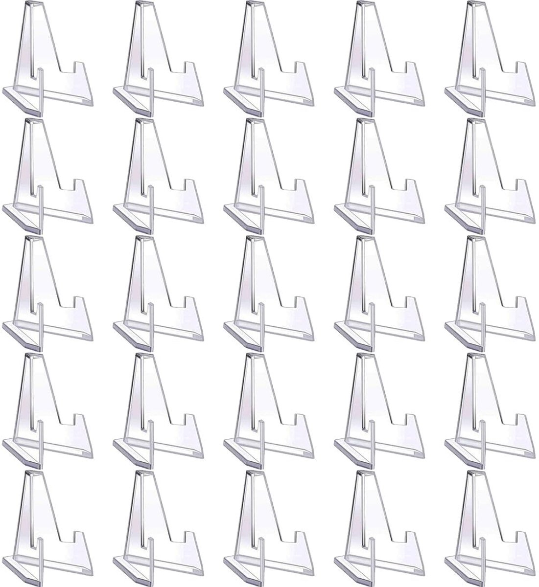 Dailygoods- Kaartenstandaards Set van 25 - Transparante Acryl Display Standaard - Munthouder - Schildersezel - Sterk en Duurzaam - Perfect voor Verzamelstukken - Displaystandaard