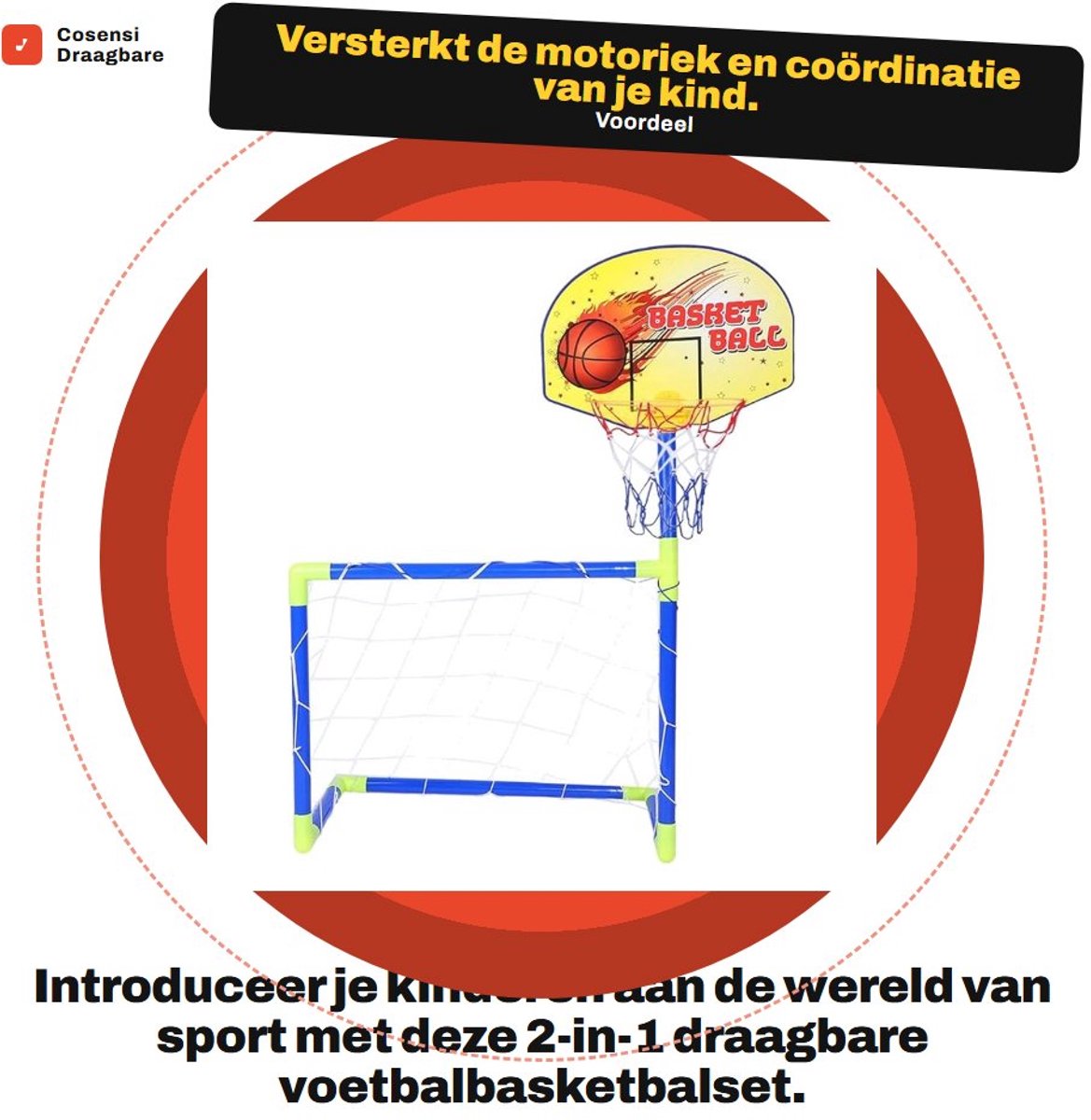 Dailygoods- Voetbaldoel 56 x 44 cm - Voetbaldoel/basketbalstandaard - Draagbaar - Kinderen - Slijtvast - Hoogwaardig kunststof - Sportset